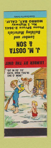 Matchbook Cover - JM Costa Lumber Morro Bay CA Hillbilly SAMPLE