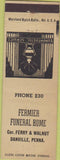 Matchbook Cover - Fermier Funeral Home Danville PA