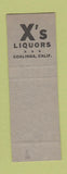 Matchbook Cover - X's Liquor Coalinga CA SAMPLE