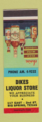 Matchbook Cover - Dikes Liquor Store Big Spring TX SAMPLE