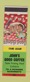 Matchbook Cover - John's Good Coffee Sacramento CA SAMPLE