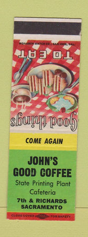 Matchbook Cover - John's Good Coffee Sacramento CA SAMPLE