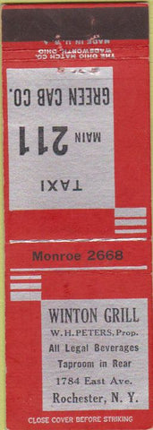 Matchbook Cover - Winton Grill Rochester NY Taxi