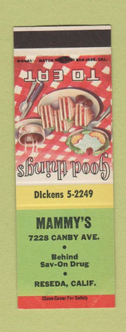 Matchbook Cover - Mammy's Reseda CA Black Americana? SAMPLE