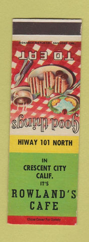 Matchbook Cover - Rowland's Cafe Crescent City CA SAMPLE