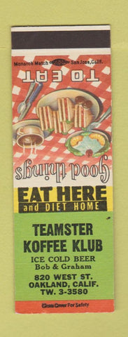 Matchbook Cover - Teamster Koffee Klub Oakland CA SAMPLE