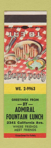 Matchbook Cover - Admiral Fountain Lunch CA? SAMPLE