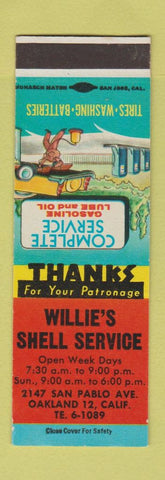 Matchbook Cover - Willie's Shell oil gas Oakland CA SAMPLE