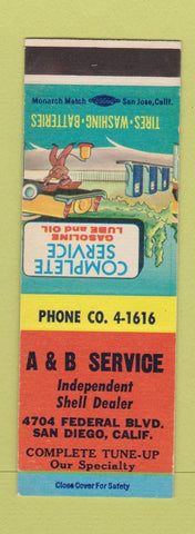 Matchbook Cover - A&B Shell oil gas San Diego CA SAMPLE