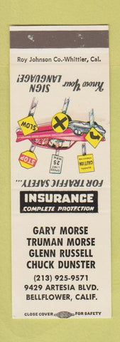 Matchbook Cover - Insurance Gary Truman Morse Bellflower CA SAMPLE