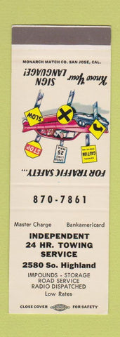 Matchbook Cover - Independent Towing SAMPLE