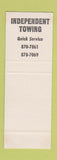 Matchbook Cover - Independent Towing SAMPLE