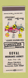 Matchbook Cover - Koval Insurance Agency Sunnyvale CA SAMPLE