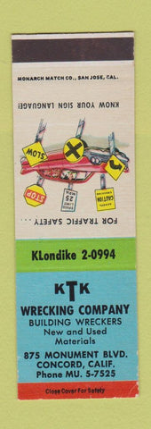 Matchbook Cover - KTK Wrecking Concord CA SAMPLE