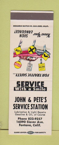 Matchbook Cover - John and Pete's oil gas Fontana CA SAMPLE