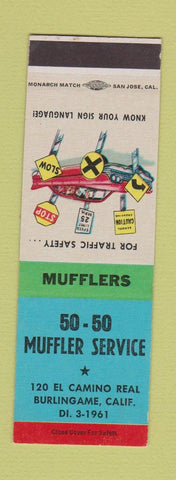 Matchbook Cover - 50 50 Muffler Service Burlingame CA SAMPLE