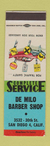 Matchbook Cover - De Milo Barber Shop San Diego CA SAMPLE