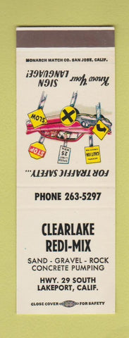 Matchbook Cover - Clearlake Redi Mix Concrete Lakeport CA SAMPLE