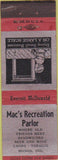 Matchbook Cover - Mac's Recreation Monon IN 1930s