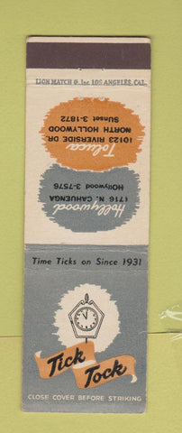 Matchbook Cover - Tick Tock Hollywood CA