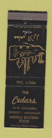 Matchbook Cover - The Cedars Middle Eastern Food Detroit MI