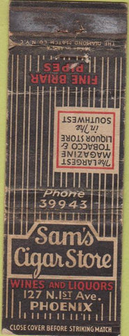 Matchbook Cover - Sam's Cigar Store Phoenix AZ POOR