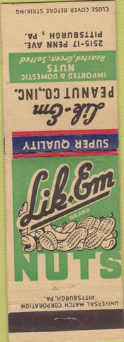 Matchbook Cover - Lik Em Peanut Co Pittsburgh PA