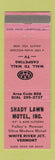 Matchbook Cover - Shady Lawn Motel White River Junction VT WEAR