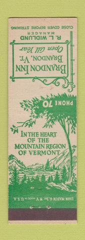 Matchbook Cover - Brandon Inn Brandon VT low phone #