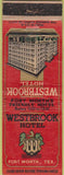 Matchbook Cover - Westbrook Hotel Cort Worth TX POOR
