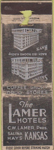 Matchbook Cover - Lamer Hotels Salina Hays KS POOR