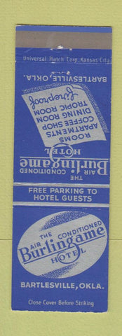 Matchbook Cover - Burlingame Hotel Bartlesville OK