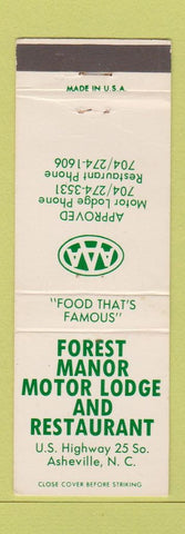 Matchbook Cover - Forest Manor Motor Lodge Asheville NC WEAR