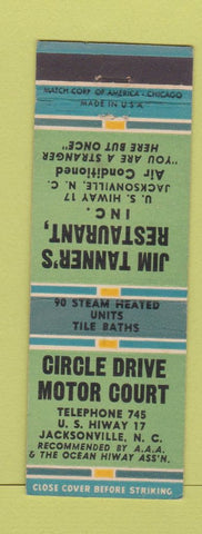 Matchbook Cover - Circle Drive Motor Court Jacksonville NC low phone #