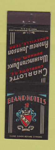 Matchbook Cover - Bland Hotels Charlotte Durham NC Knoxville TN