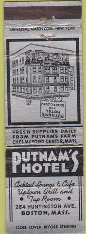 Matchbook Cover - Putnam's Hotel Boston MA POOR