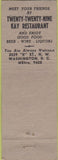 Matchbook Cover - Twenty Twenty Nine Restaurant Washington DC
