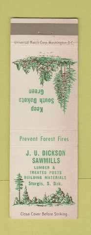 Matchbook Cover - JU Dickson Sawmill Lumber Sturgis SD