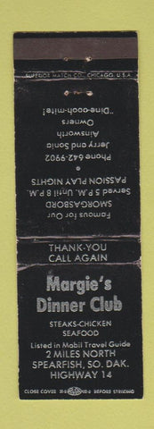 Matchbook Cover - Margie's Dinner Club Spearfish SD