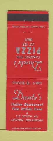 Matchbook Cover - Dante's  Italian Restaurant Lawton OK pizza