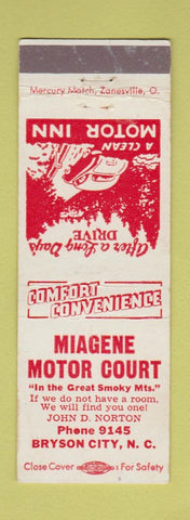 Matchbook Cover - Miagene Motor Court Bryson City N WEAR