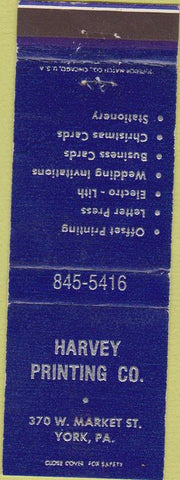 Matchbook Cover - Harvey Printing Co York PA