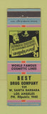 Matchbook Cover - Best Drug Company Los Angeles CA WEAR