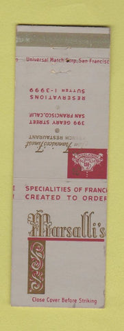 Matchbook Cover - Marsalli's French Restaurant San Francisco CA