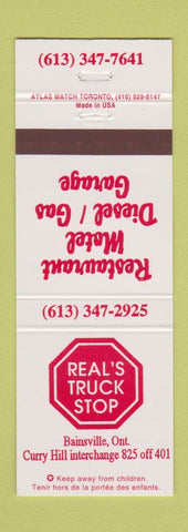 Matchbook Cover - Real's Truck Stop Bainsville ON
