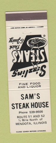 Matchbook Cover - Sam's Steak House Mendota IL