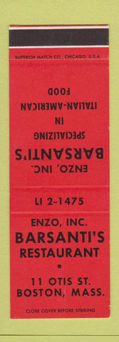 Matchbook Cover - Enzo Barsanti's Restaurant Boston MA Italian SAMPLE