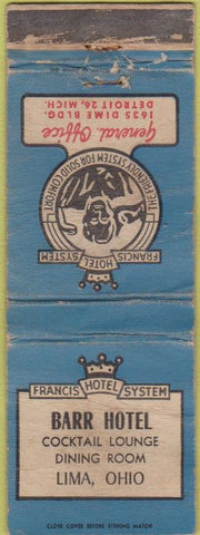 Matchbook Cover - Barr Hotel Lima OH POOR