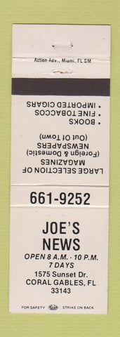 Matchbook Cover - Joe's News Stand Coral Gables FL