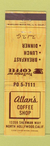 Matchbook Cover - Allan's Coffee Shop North Hollywood CA WORN